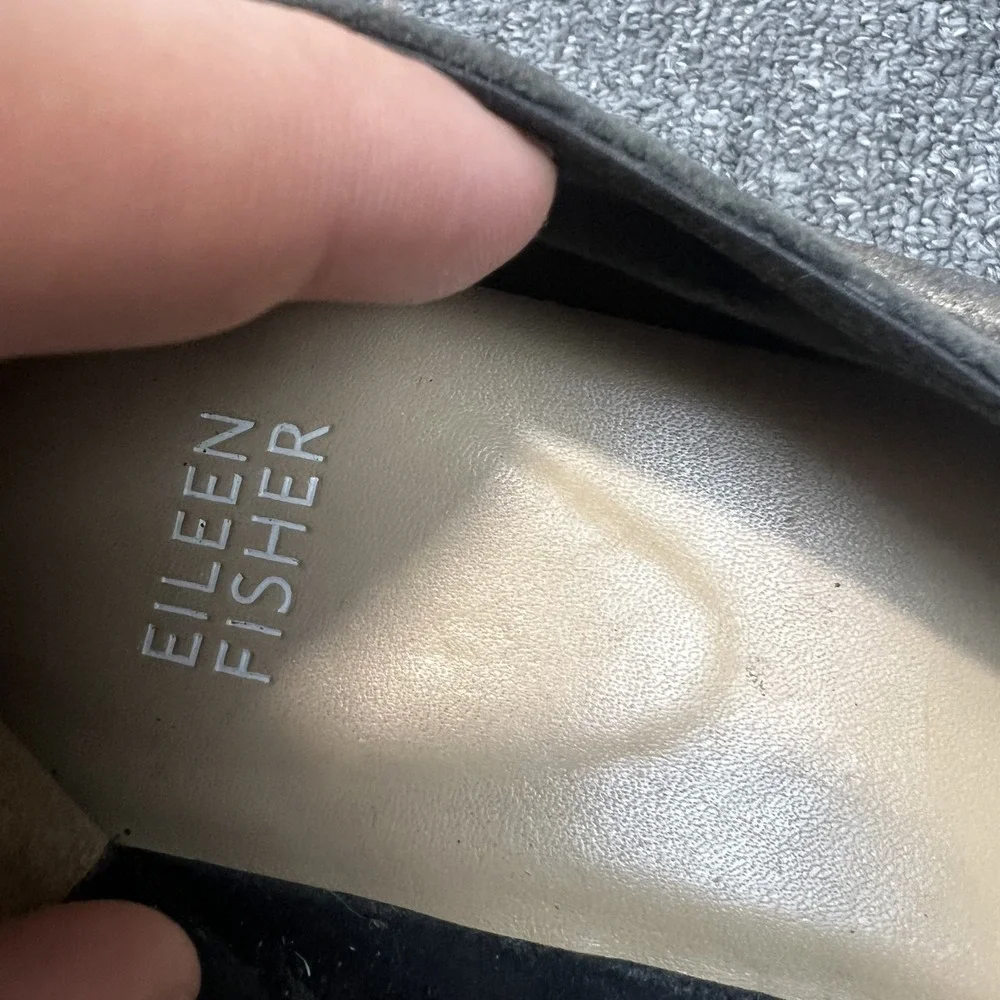 Eileen Fisher Minimalist Metallic Leather Wedge Platform Loafers 8 Pewter Grey